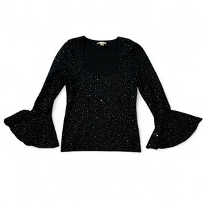 Michael Kors Black Sequin Bell Sleeve Blouse